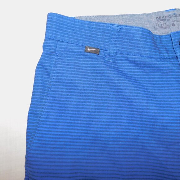 Nike Golf Modern Fit DriFit Mens 30 Blue Striped Flat Front Short - Picture 8 of 11
